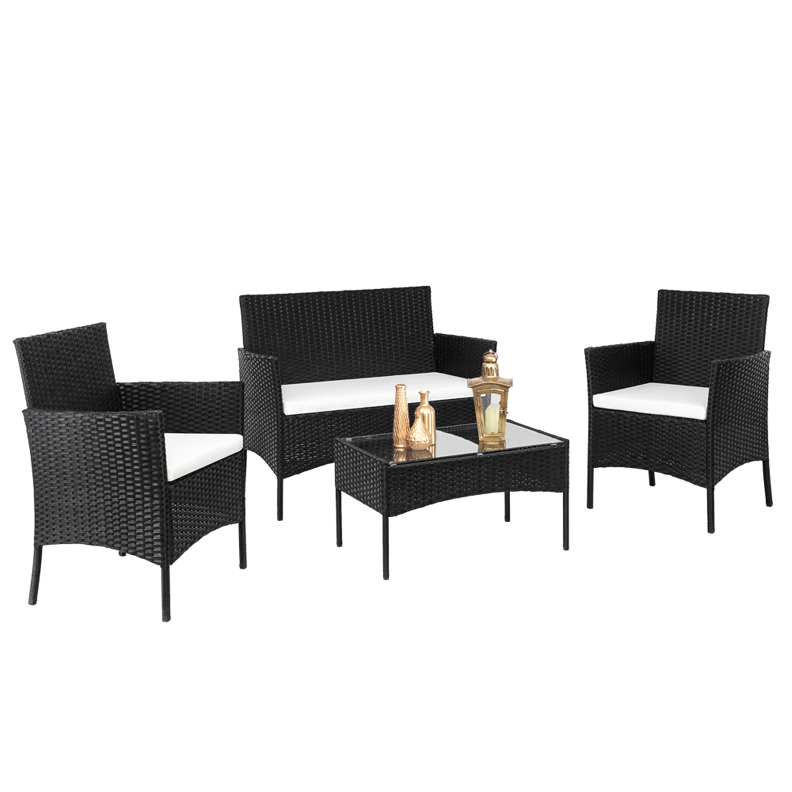 Black rattan 4 piece garden set hot sale