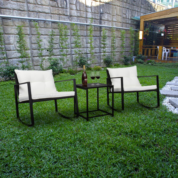Rattan Chair Three-Piece Set Black