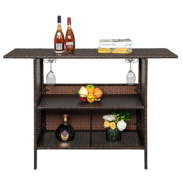 Modern Stylish Rattan Patio Furniture Bar Tables Brown Gradient