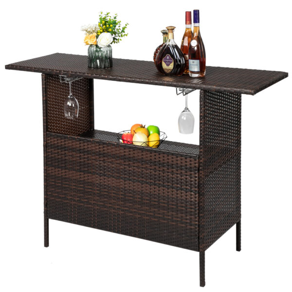 Modern Stylish Rattan Patio Furniture Bar Tables Brown Gradient